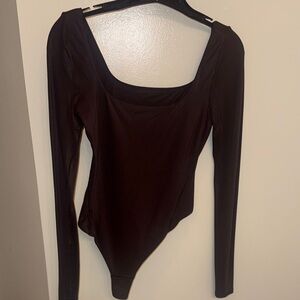 Wundermost Ultra-Soft Nulu Square-Neck Long Sleeve Bodysuit - Size Small - Java